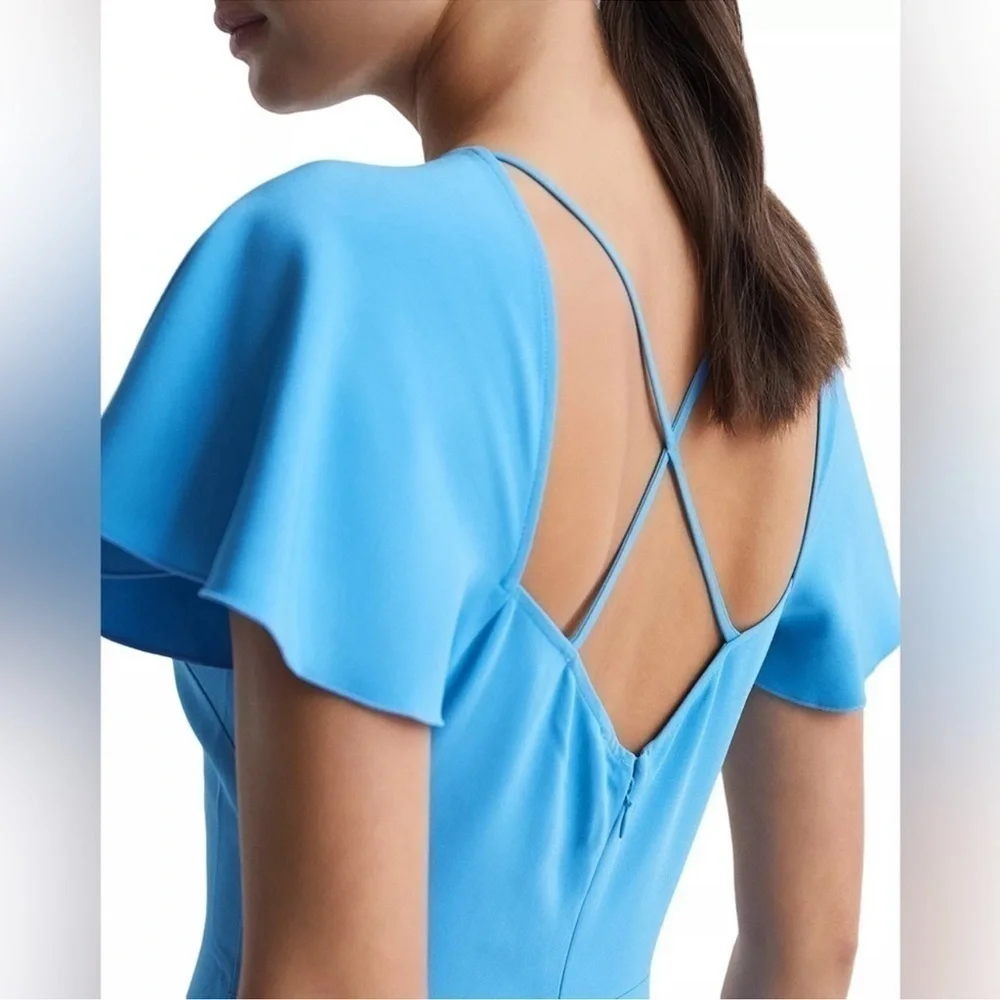 NWOT Reiss Eleni Cap Sleeve butterfly hem cap sleeves blue Midi dress sz 4_3